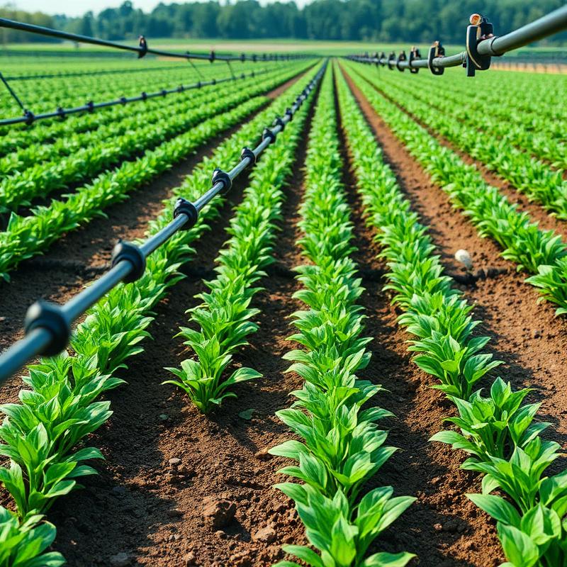 Drip irrigation on organic farm